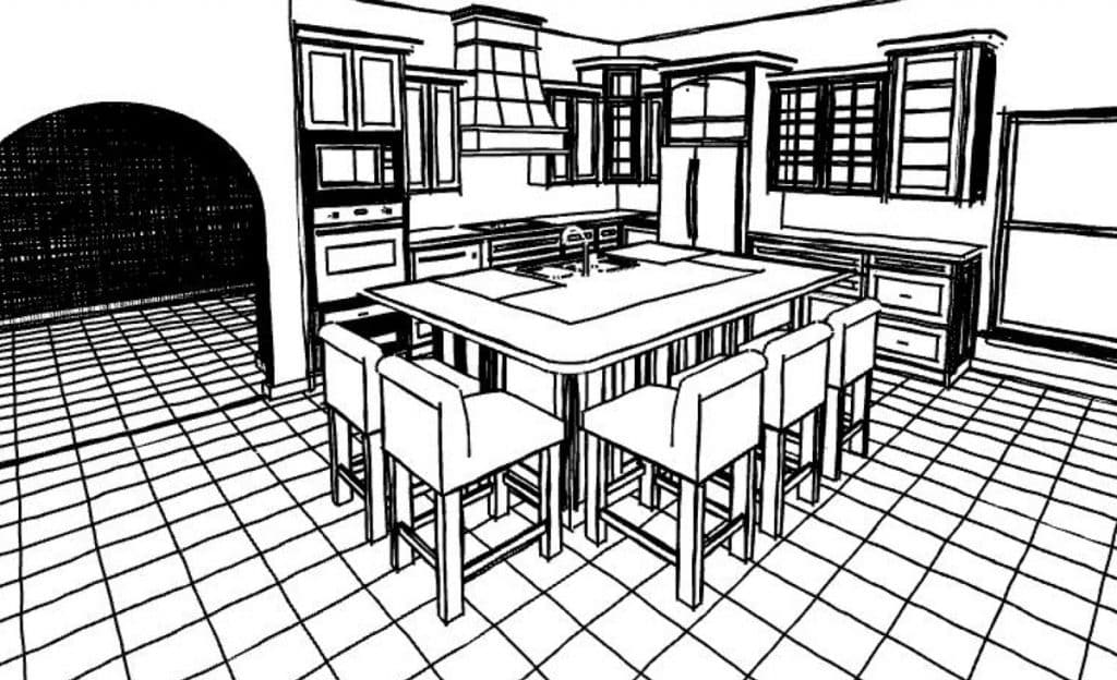 Rendering Sketch of kitchen cabinets