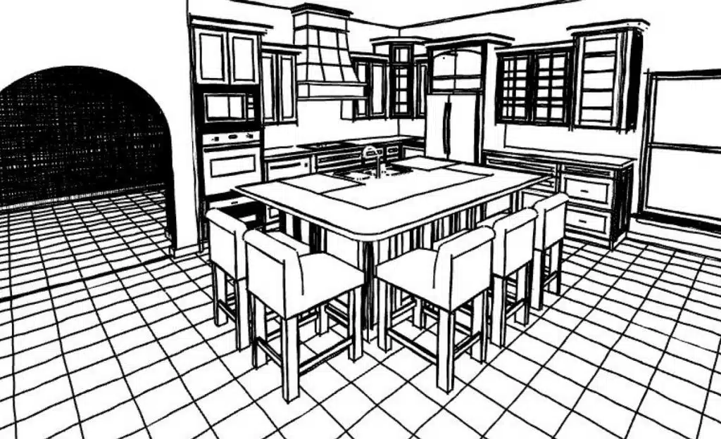Rendering Sketch of kitchen cabinets